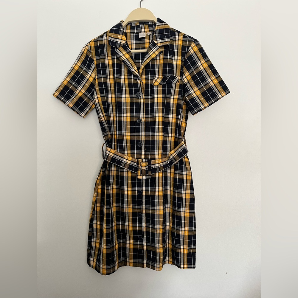 Plaid Button-Up Belted Dress💛🖤